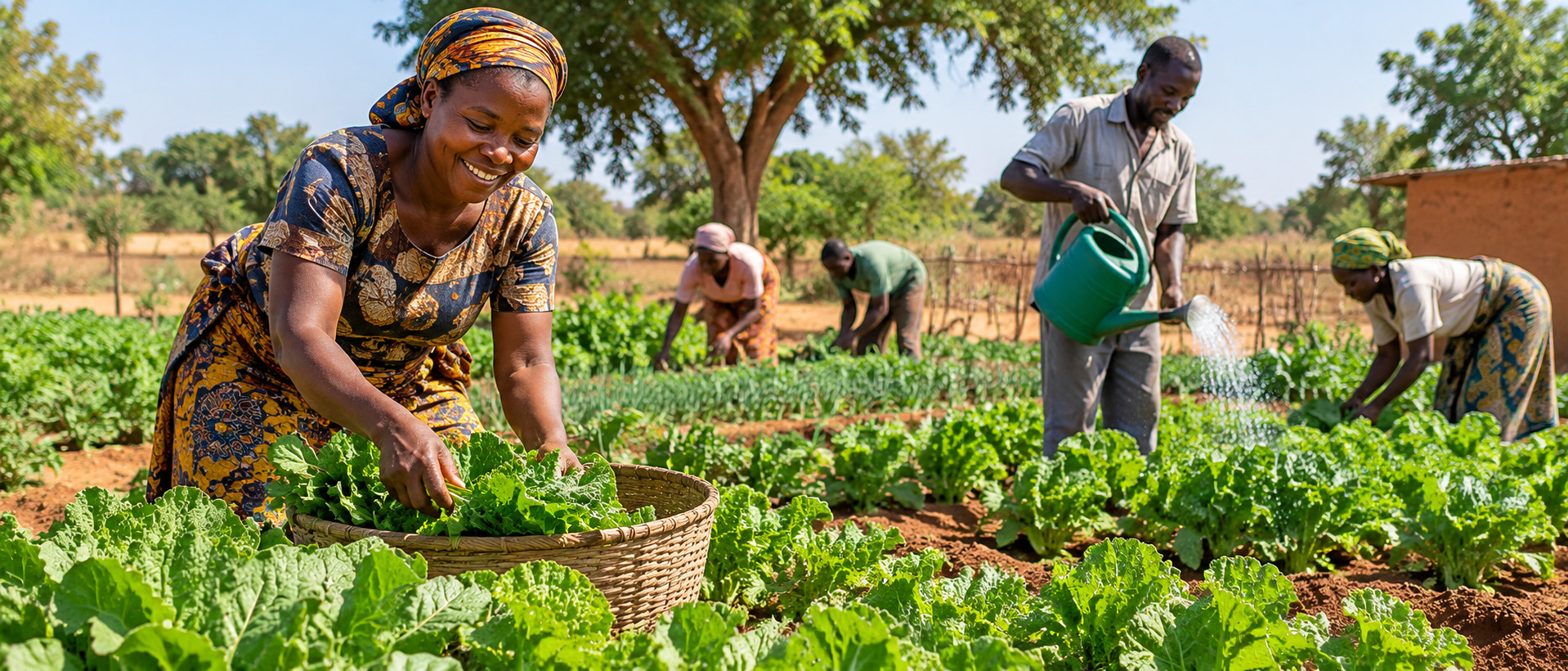 Community members tending a vegetable garden